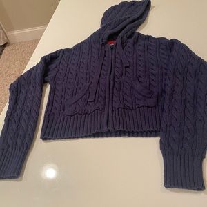 Navy cable zip up hoodie